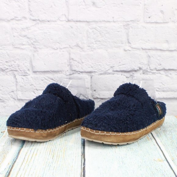 LL Bean Navy Pile Fleece Round Toe Slip On Slides Cozy Slipper Size 8 M - Picture 2 of 9